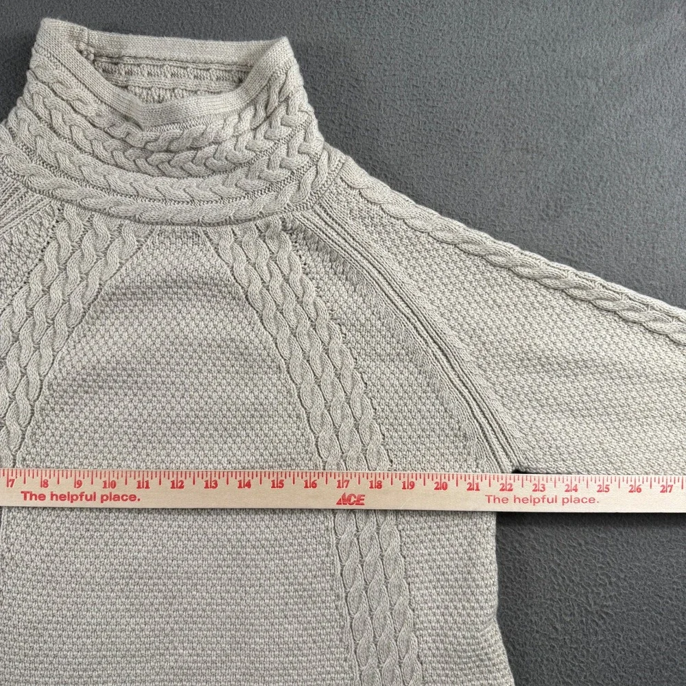 Aventura Sweater Women L Beige Cable Knit Merino Wool Blend Mock Neck Pullover
